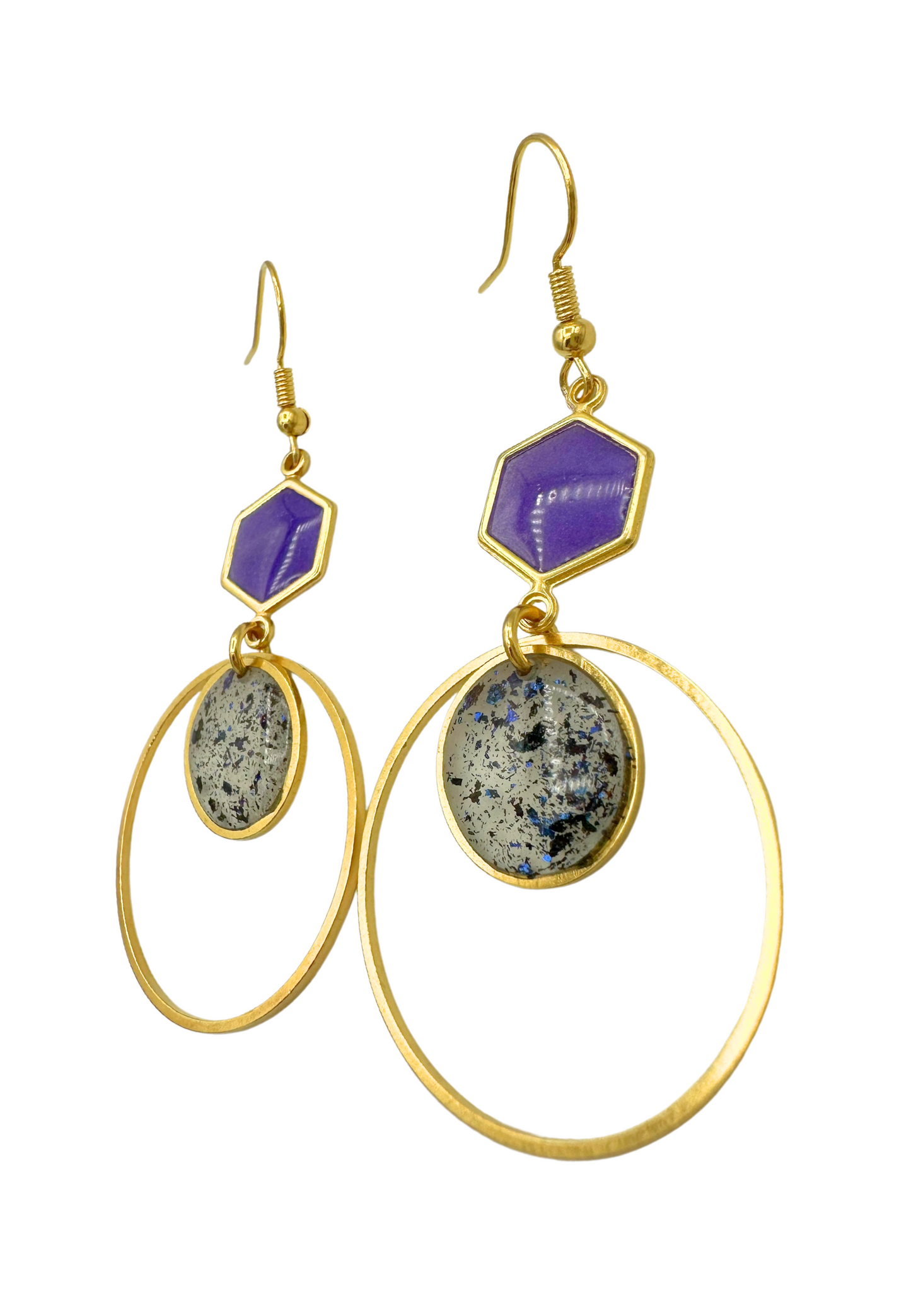 Goudkleurige oorhangers met hoepels - Paars