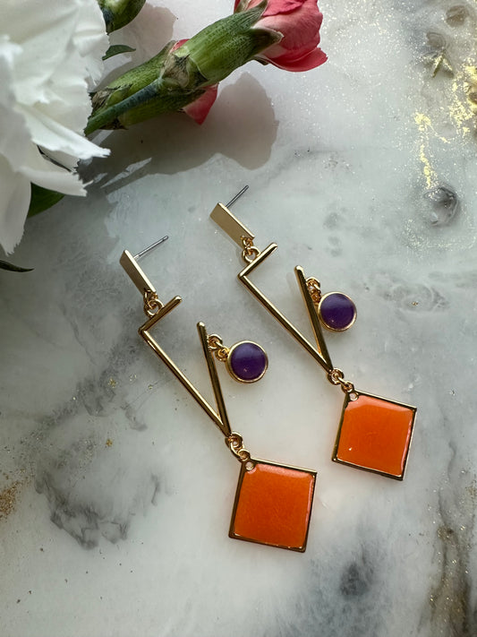 Geometrische oorbellen met meerkleurige stenen - Oranje