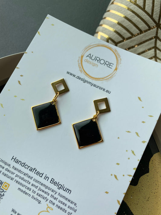 Ruitvormige geometrische oorbellen, zwart