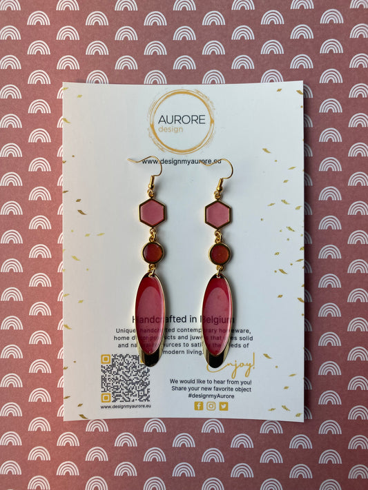 Lange meerkleurige oorhangers, roze