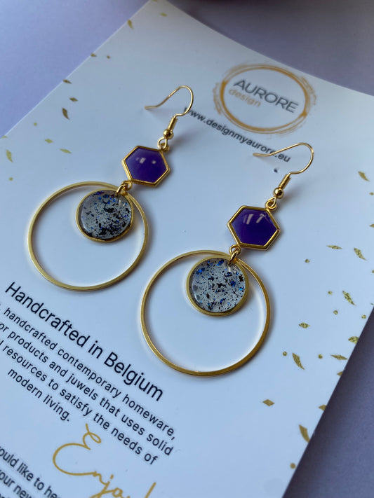 Goudkleurige oorhangers met hoepels - Paars