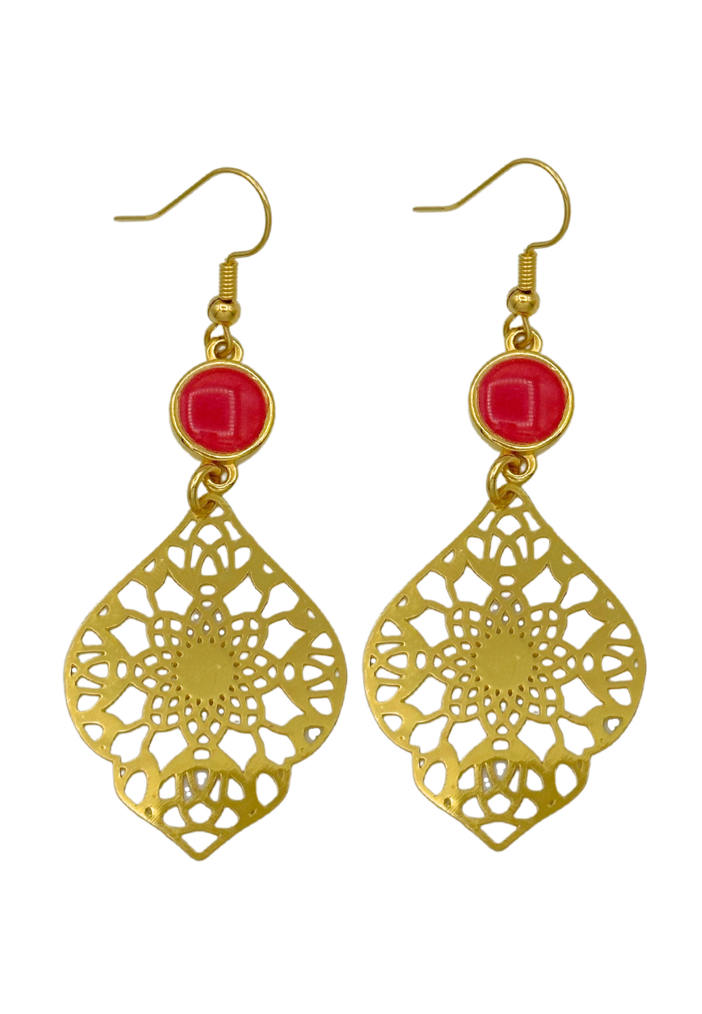 Druppelvormige Bohemian dames oorbellen roze