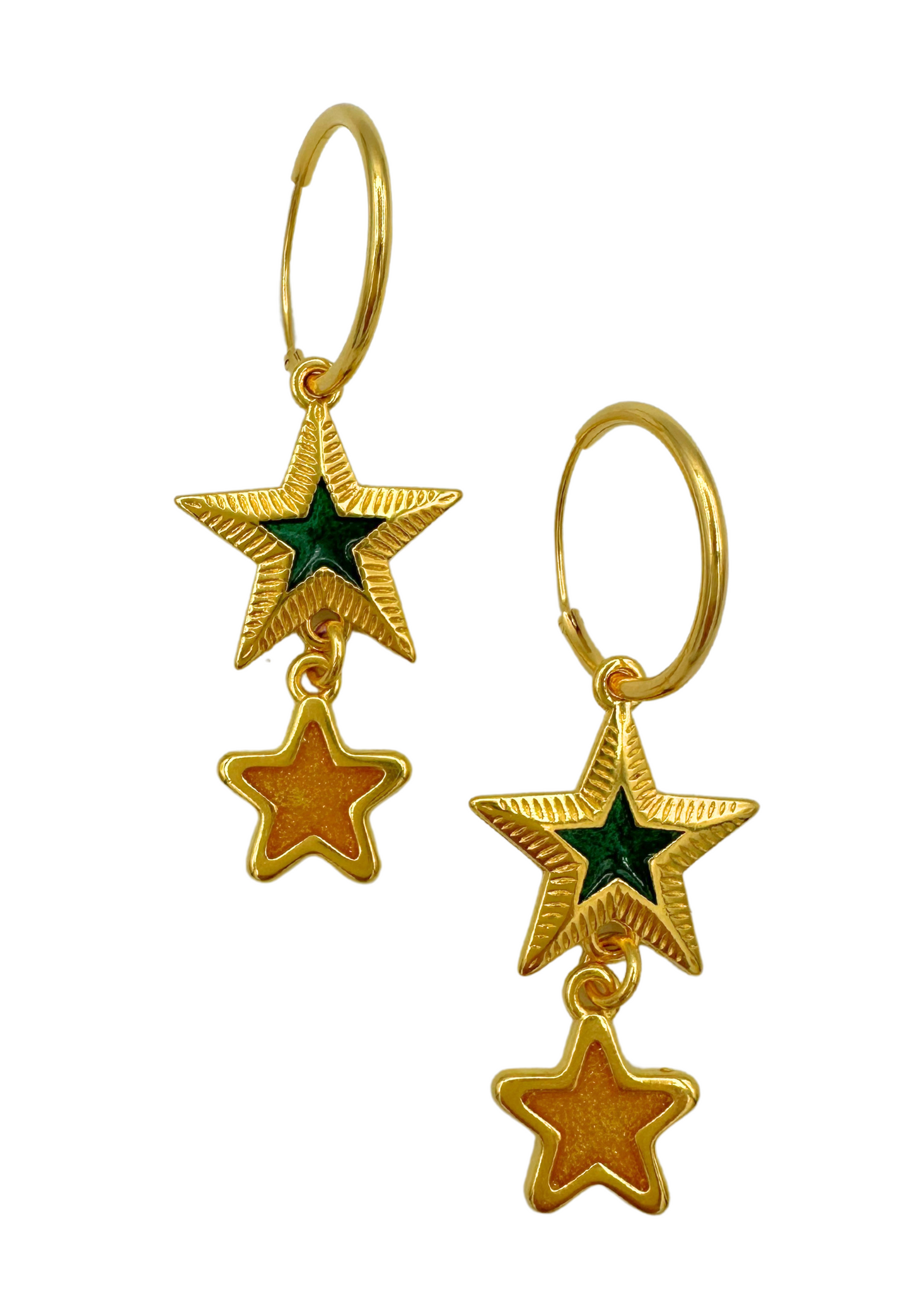 Oorringen met groene en gouden sterren