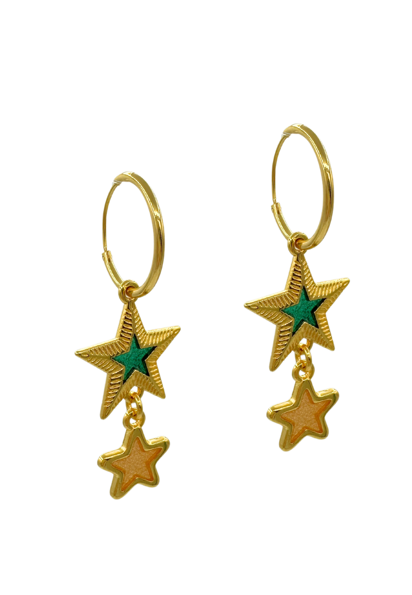 Oorringen met groene en gouden sterren
