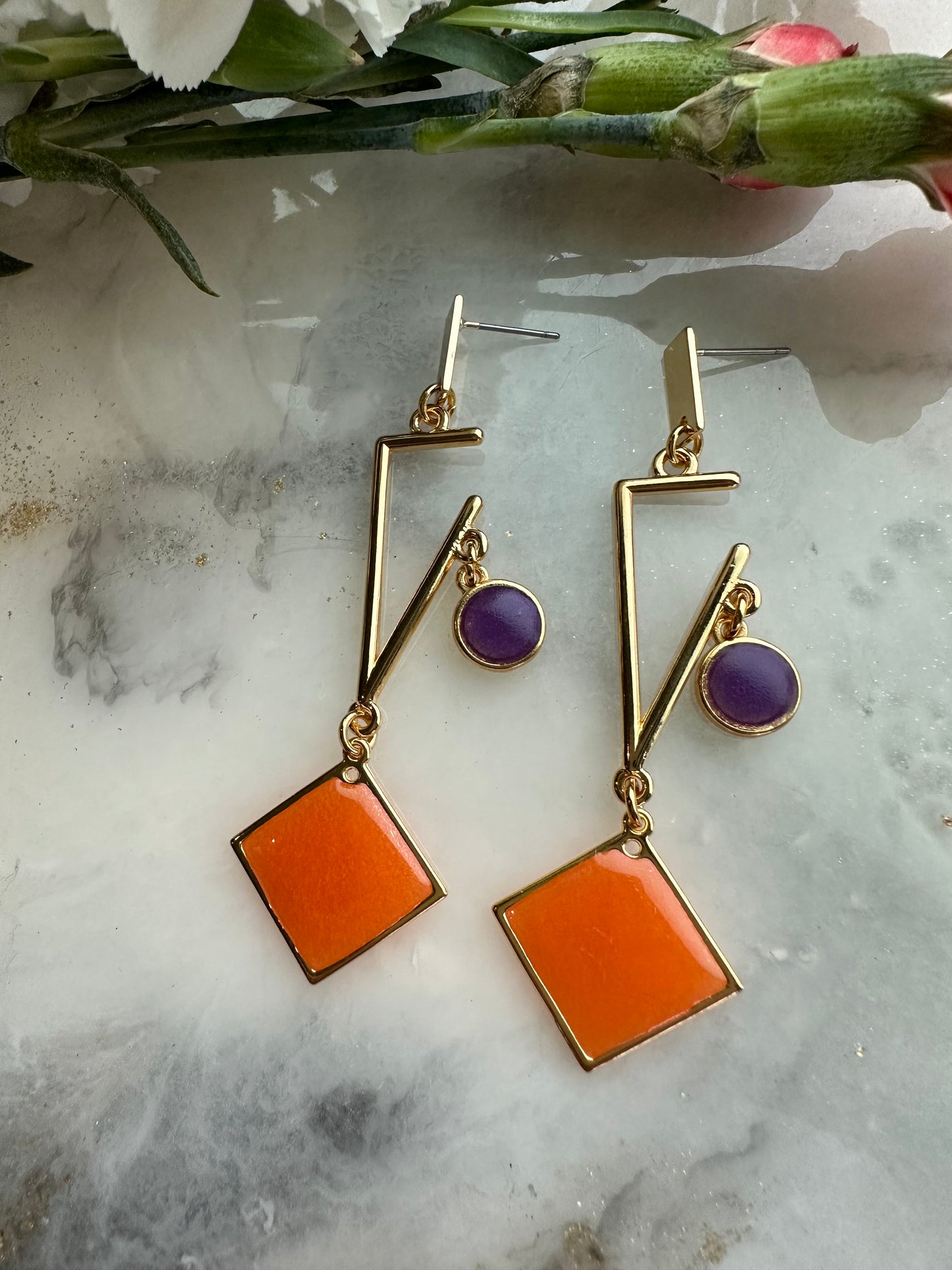 Geometrische oorbellen met meerkleurige stenen - Oranje