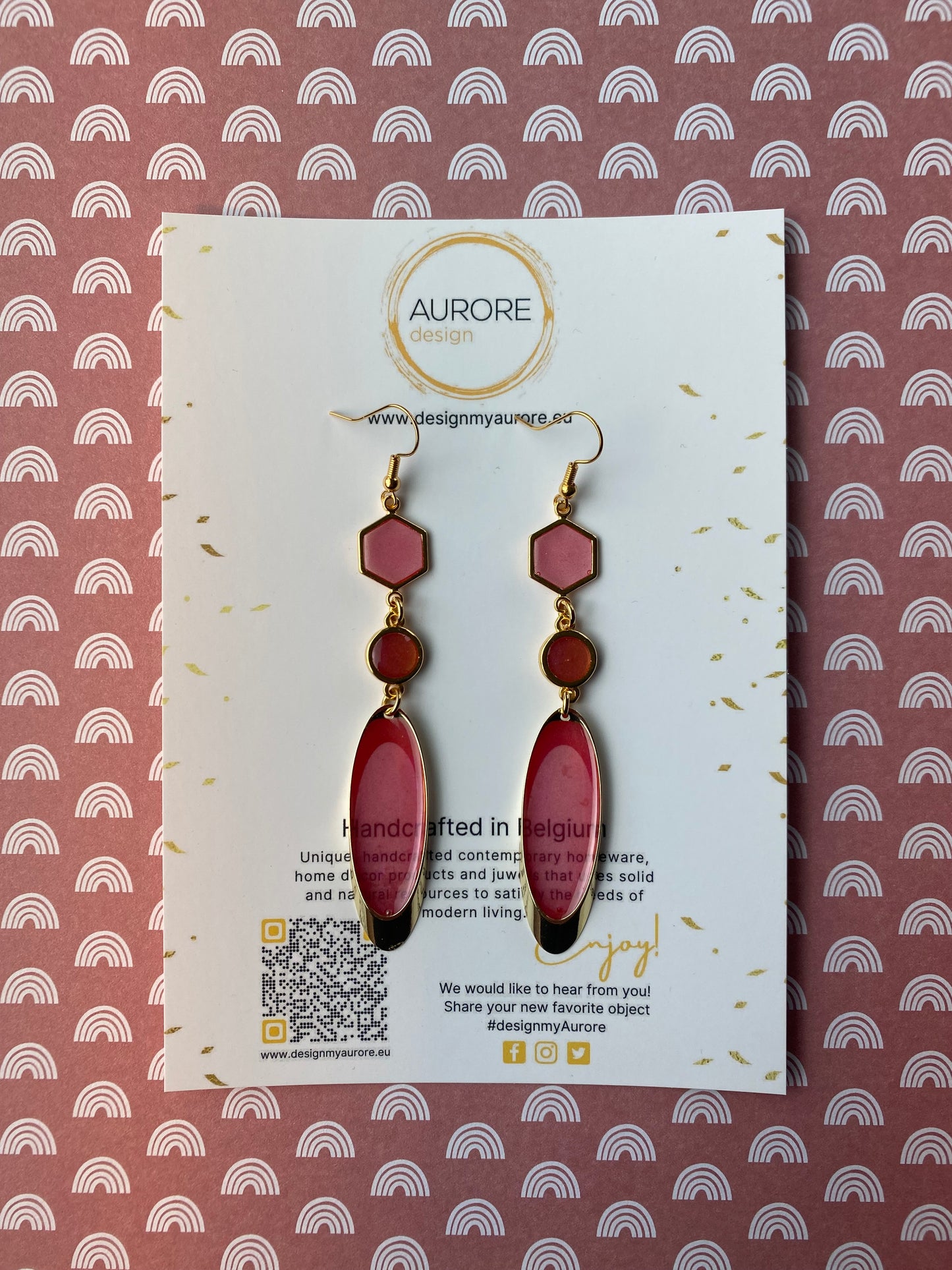 Lange meerkleurige oorhangers, roze