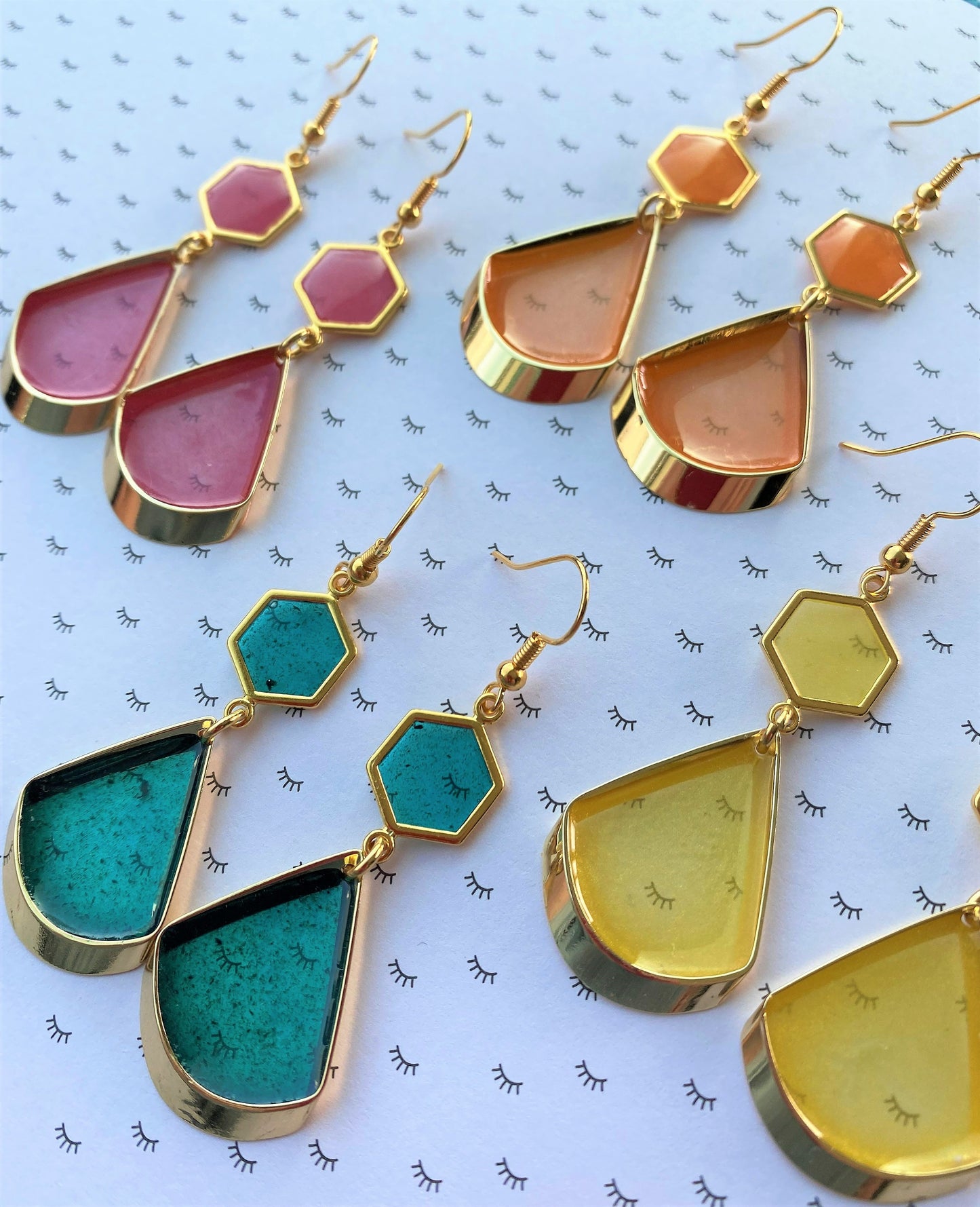 Tijdloos zomerse oorhangers, geel/roze