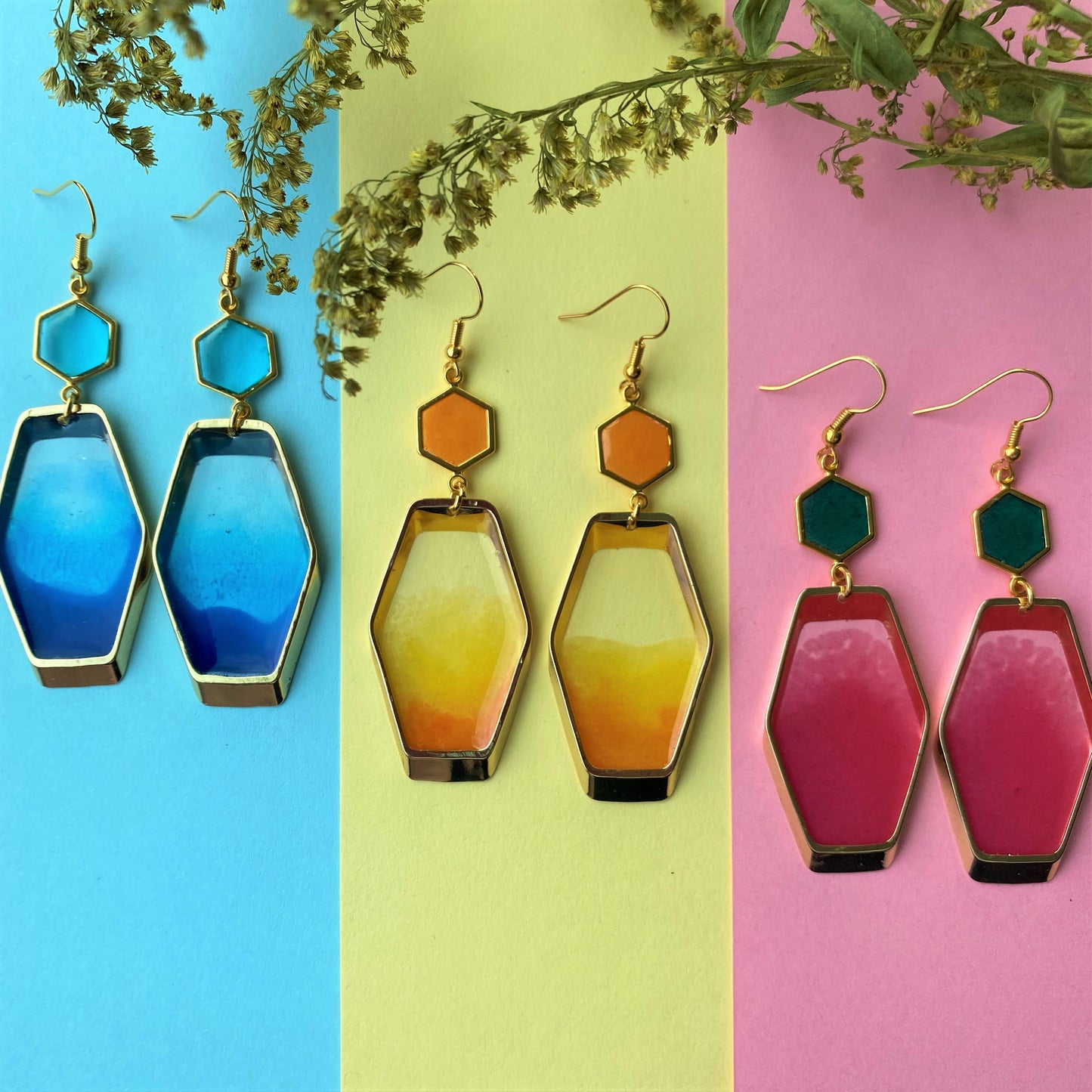 Kleurrijke statement oorbellen, roze