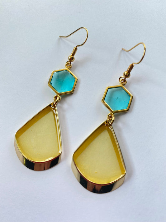 Tijdloos zomerse oorhangers, geel/blauw