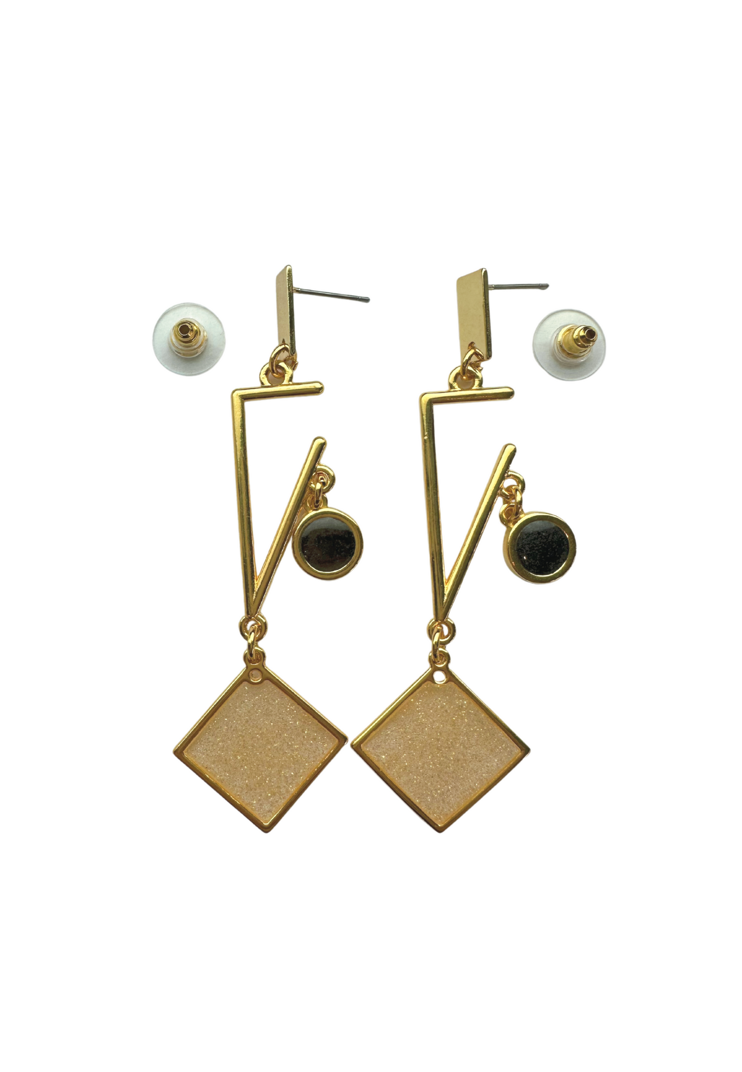 Geometrische oorbellen met meerkleurige stenen - Goud