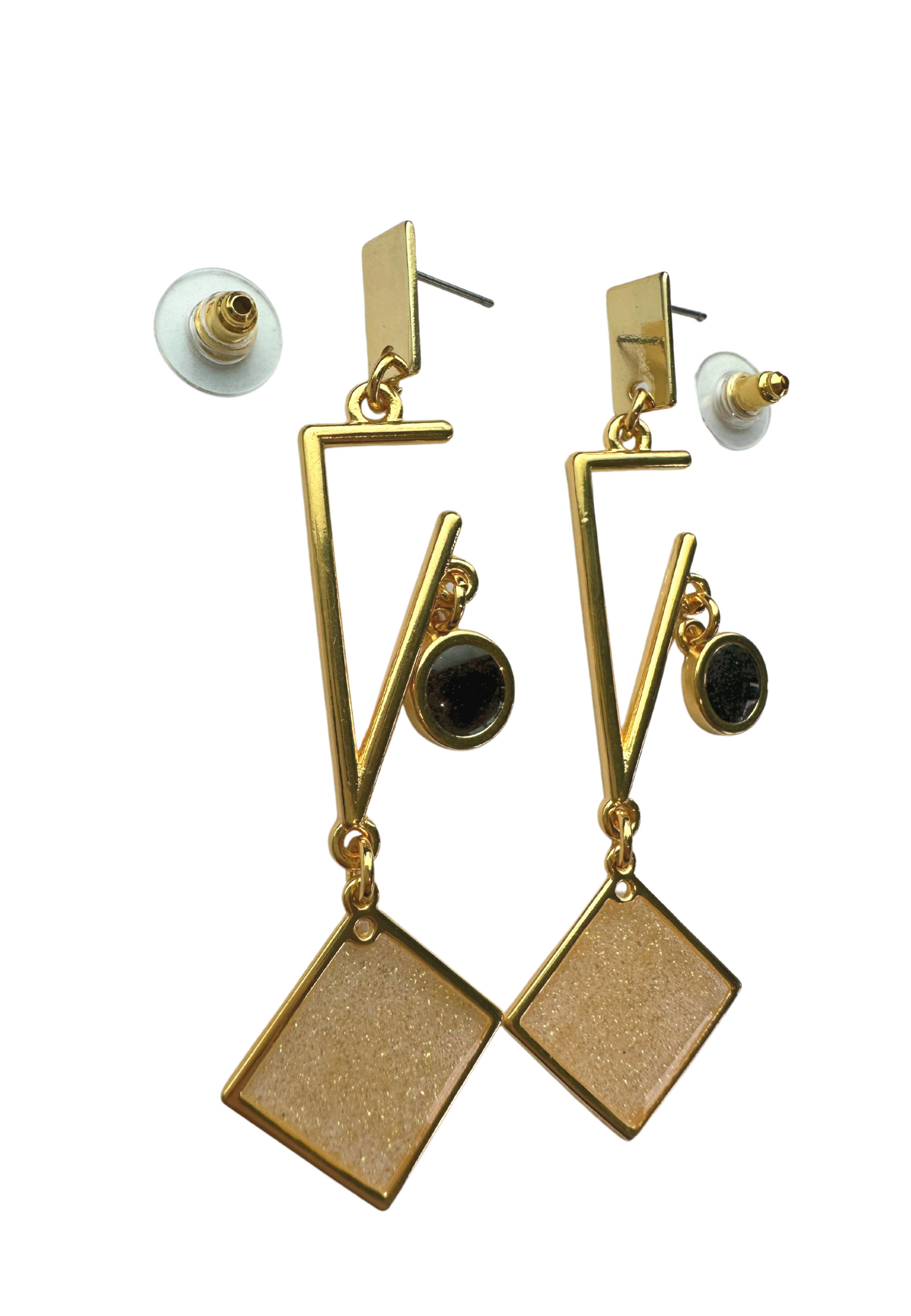 Geometrische oorbellen met meerkleurige stenen - Goud