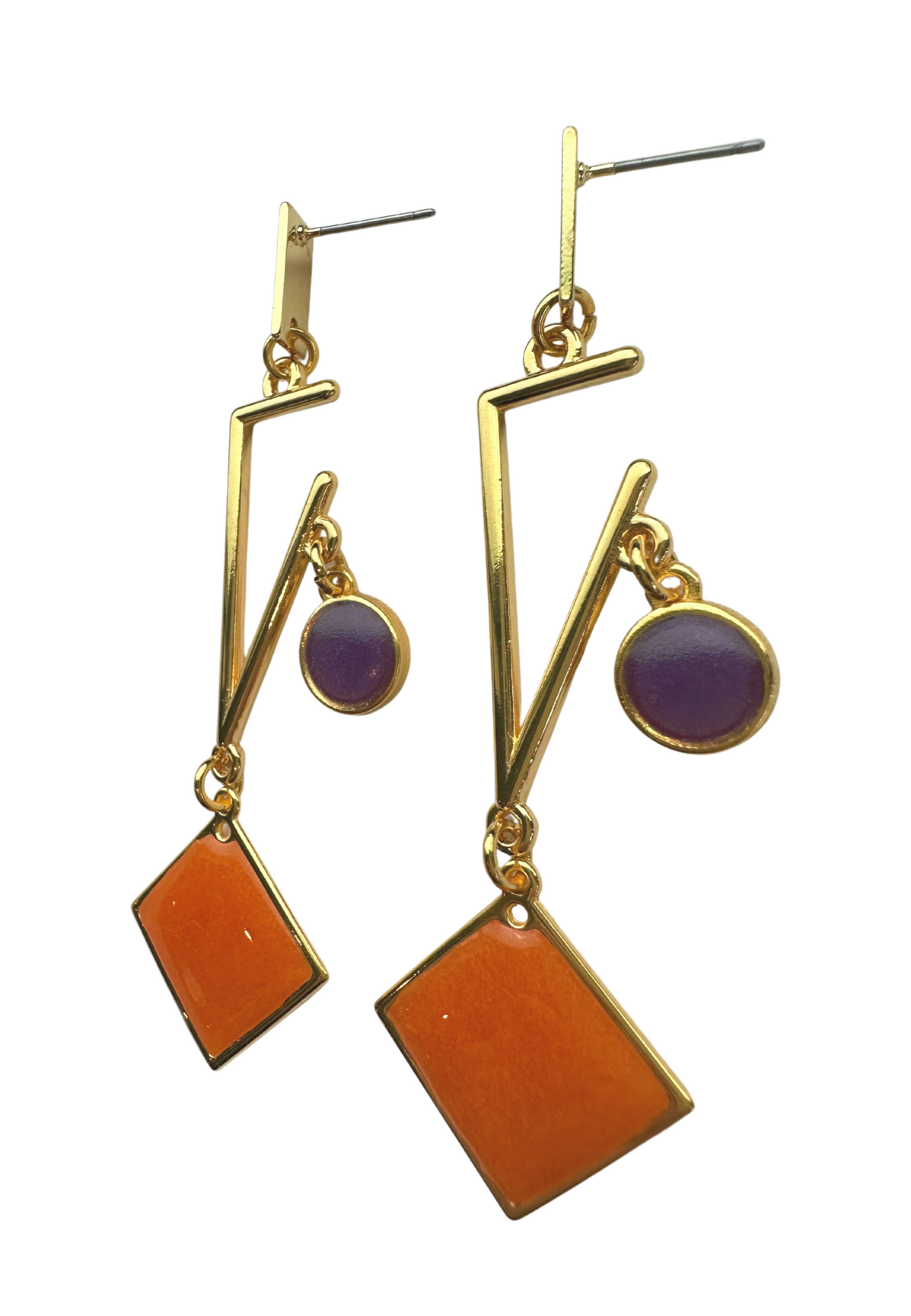 Geometrische oorbellen met meerkleurige stenen - Oranje